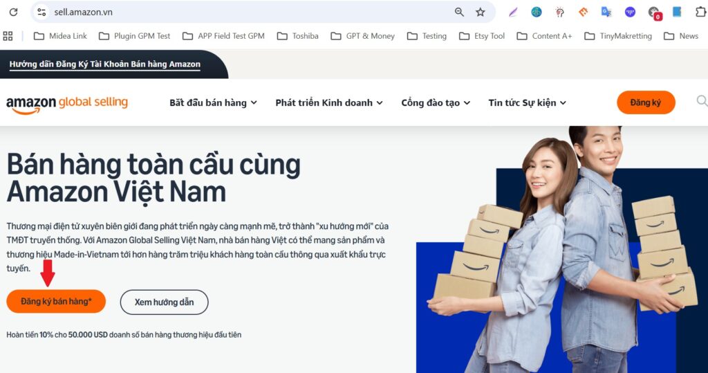 Đăng ký bán hàng Amazon từ trang Amazon Vietnam