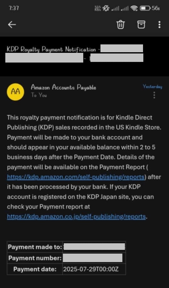 tiền nhận từ amazon