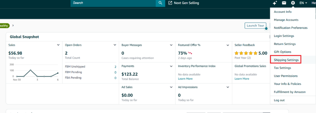 Vào Shipping setting